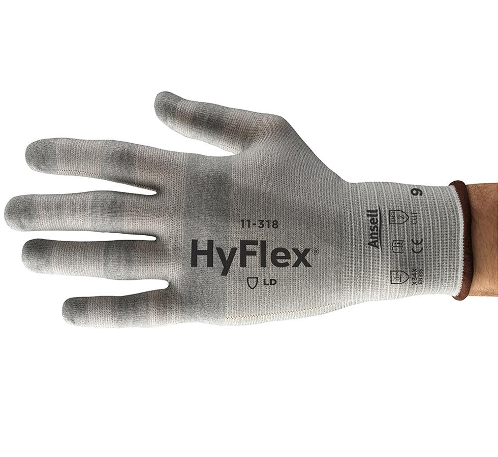 Person Wearing a Single Grey Coloured and Brown Beaded HYFLEX® 11-318 Glove - Sentinel Laboratories Ltd