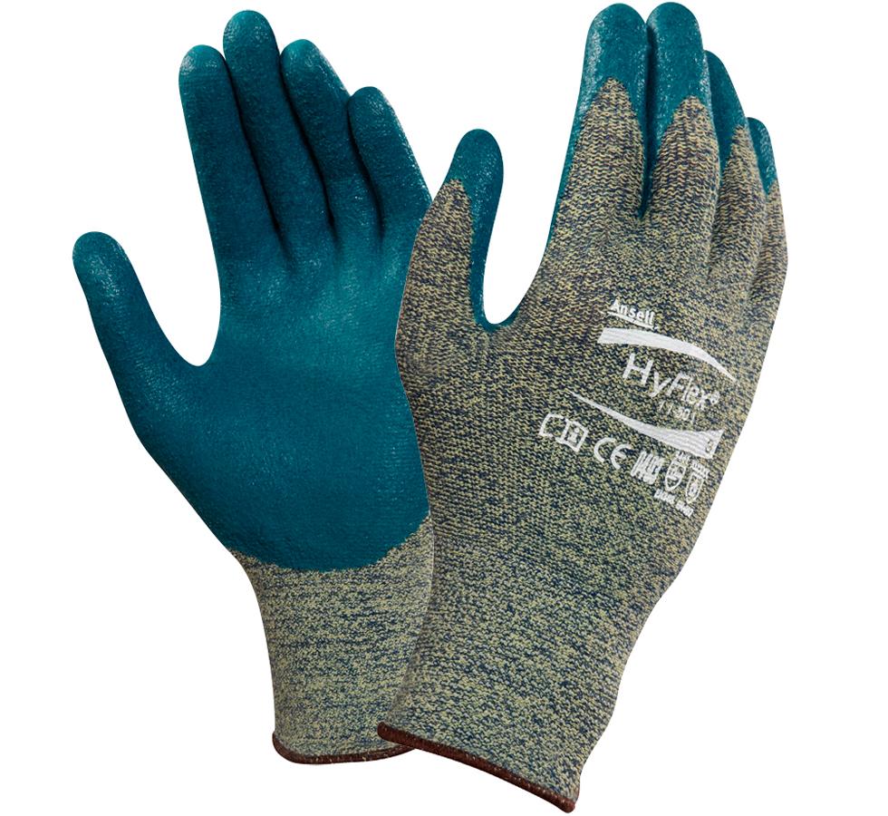 A Pair of Yellow and Turquoise Palmed HYFLEX 11-501 Industrial Gloves - Sentinel Laboratories Ltd