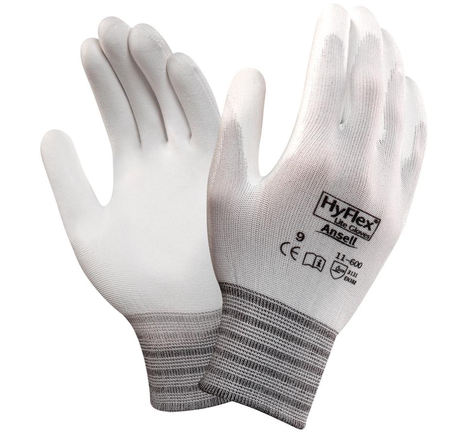 Pair of White and Grey HYFLEX® 11-600 Gloves - Black Lettering - Sentinel Laboratories Ltd