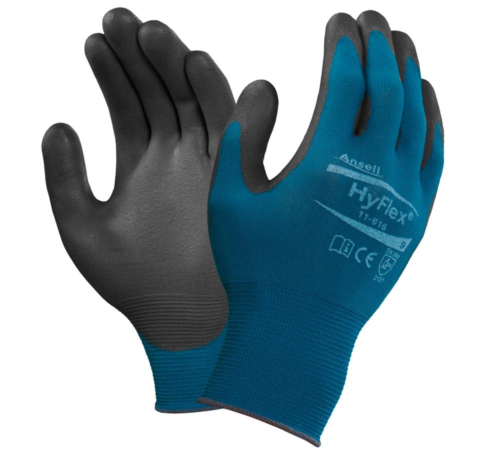 Pair of Dark Grey Palm/Finger Tip and Dark Blue Outside HYFLEX® 11-616 Gloves - White Lettering - Sentinel Laboratories Ltd