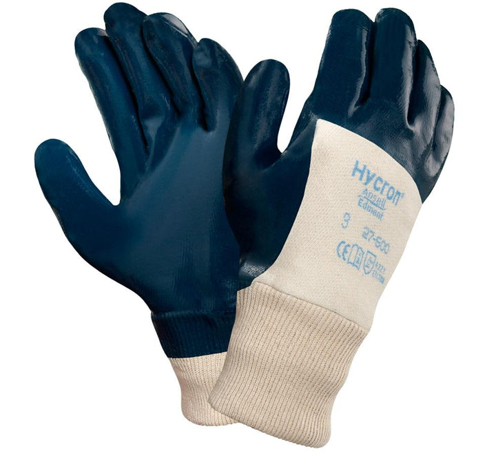 Pair of Cream Coloured Navy HYCRON® 27-600 Gloves with Blue Lettering - Sentinel Laboratories Ltd