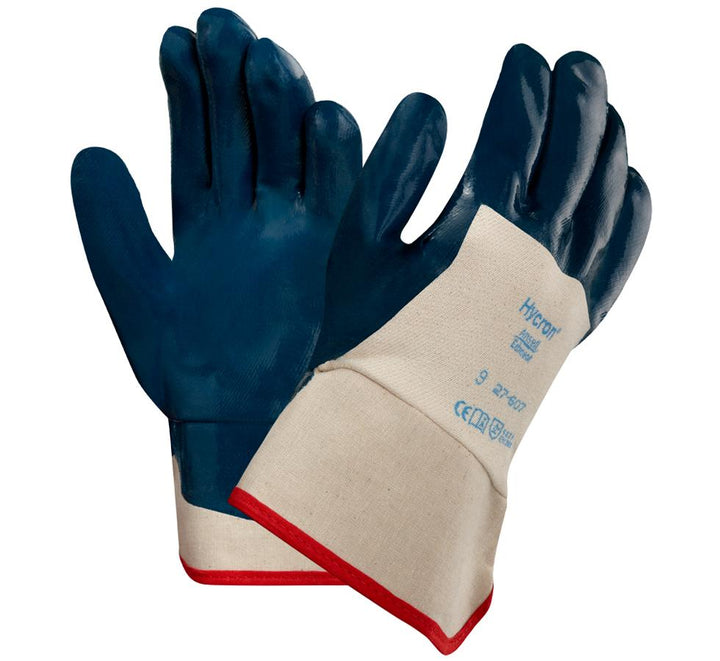 A Pair of Dark Navy and Cream Coloured HYCRON® 27-607 Gloves with Longer Cuffs - Sentinel Laboratories Ltd