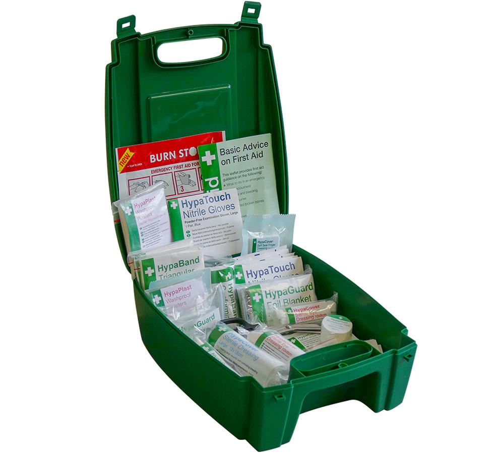 A Single Open Green Evolution British Standard Compliant Workplace First Aid Kit - Sentinel Laboratories Ltd