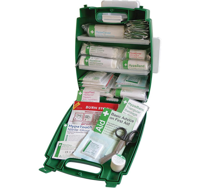 A Single Open Green Evolution Plus British Standard Compliant Workplace First Aid Kit - Sentinel Laboratories Ltd
