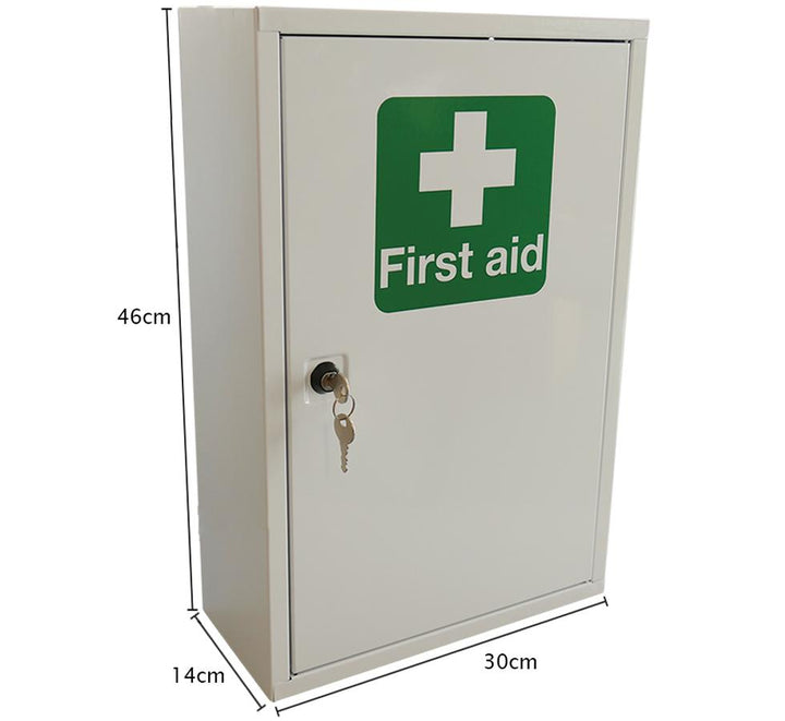 A Closed White British Standard Compliant Metal First Aid Cabinet - Fully Stocked - Sentinel Laboratories Ltd