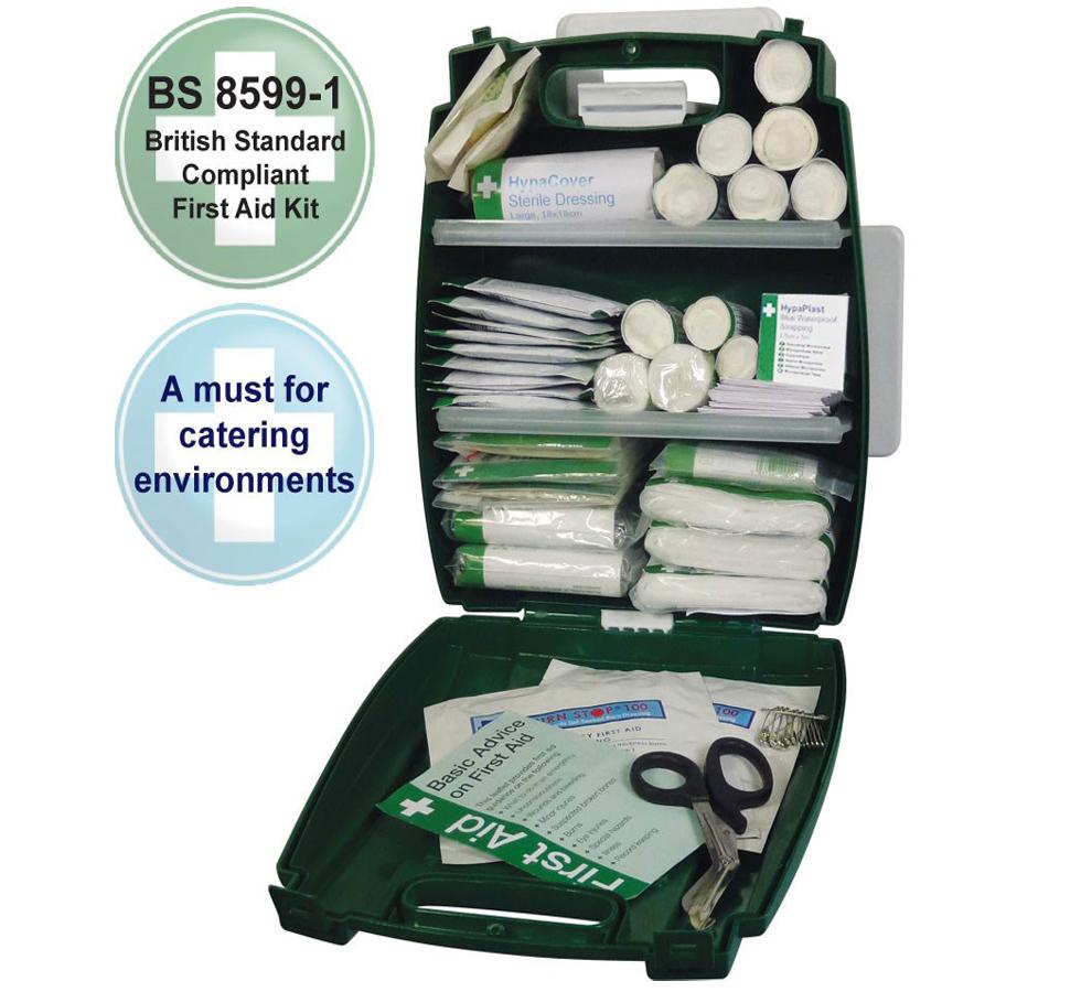 An Open Full Green Evolution Plus British Standard Compliant Catering First Aid Kit - BS 8599-1 - Sentinel Laboratories Ltd
