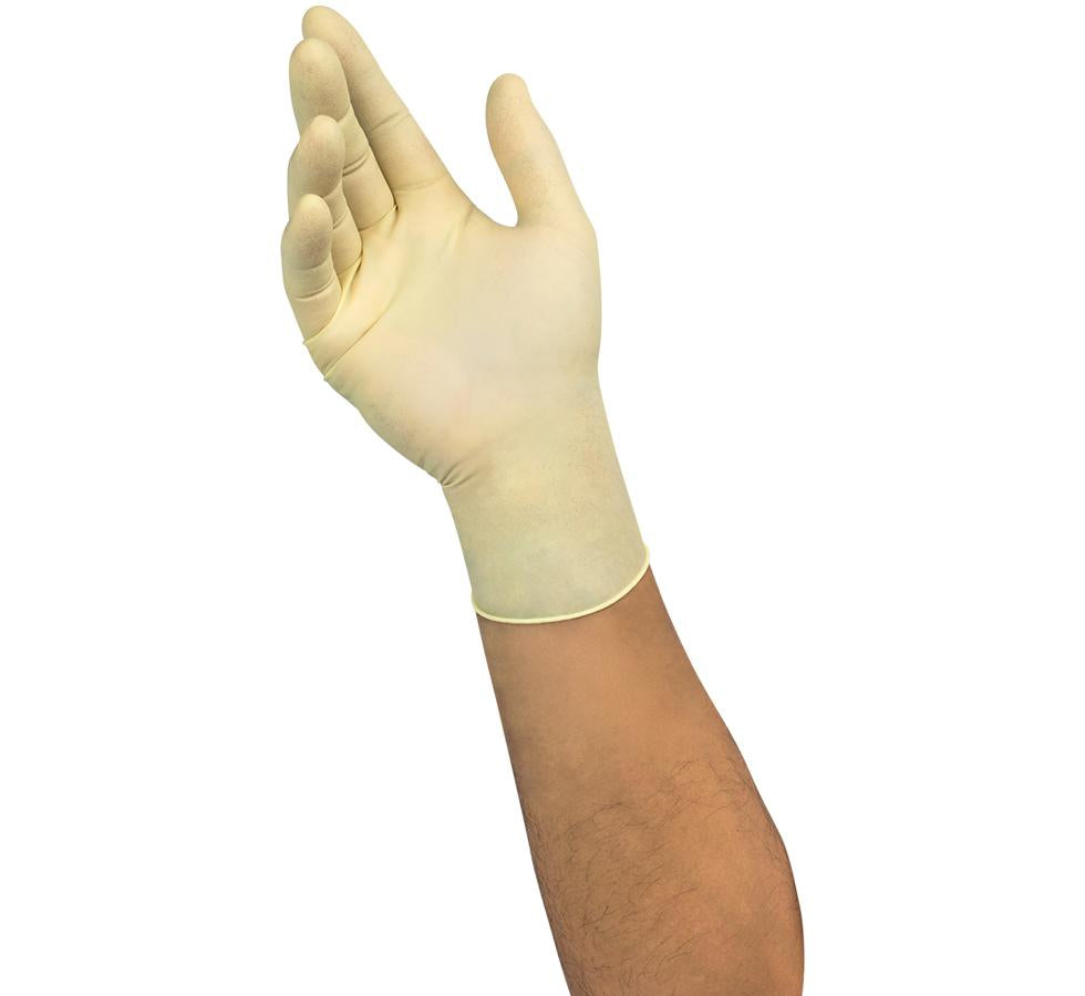 A Man wearing a Single Off-White Colour MICROFLEX® 63-864 Glove - Sentinel Laboratories Ltd