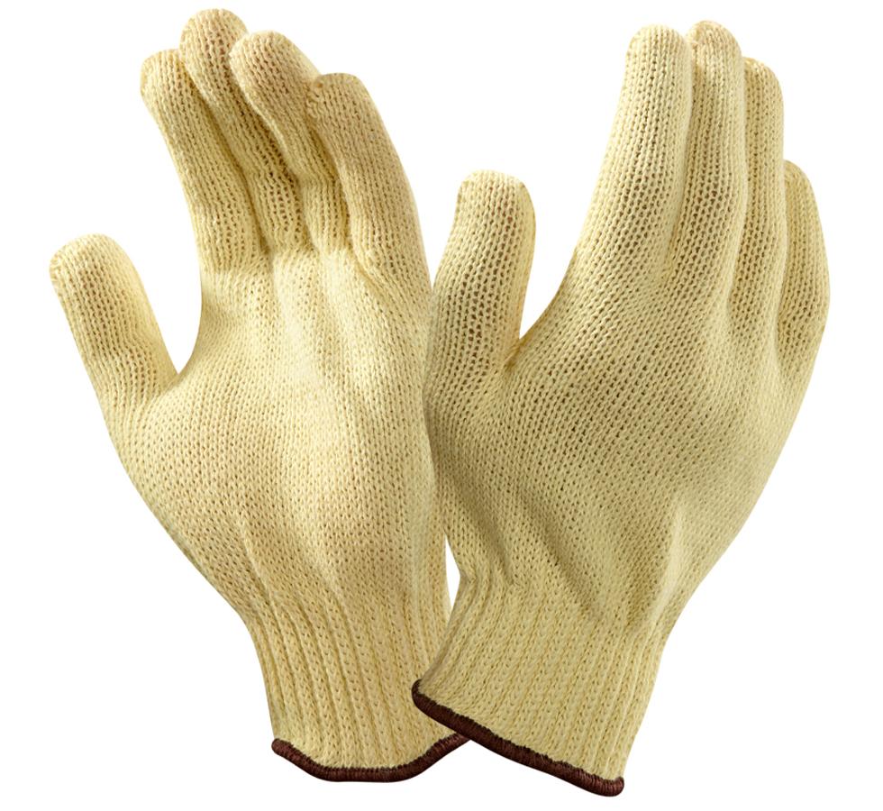 A Pair of Light Yellow NEPTUNE® KEVLAR® 70-225 Knitted Gloves with Brown Beaded Cuffs - Sentinel Laboratories Ltd