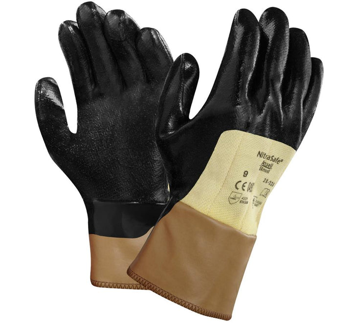 A Pair of Black and Tan Coloured NITRASAFE® 28-329 Gloves with Medium Length Cuffs - Sentinel Laboratories Ltd