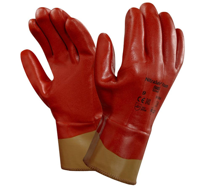 A Pair of Red and Brown Cuff NITRASAFE® 28-360 Gloves with Long Cuffs - Sentinel Laboratories Ltd