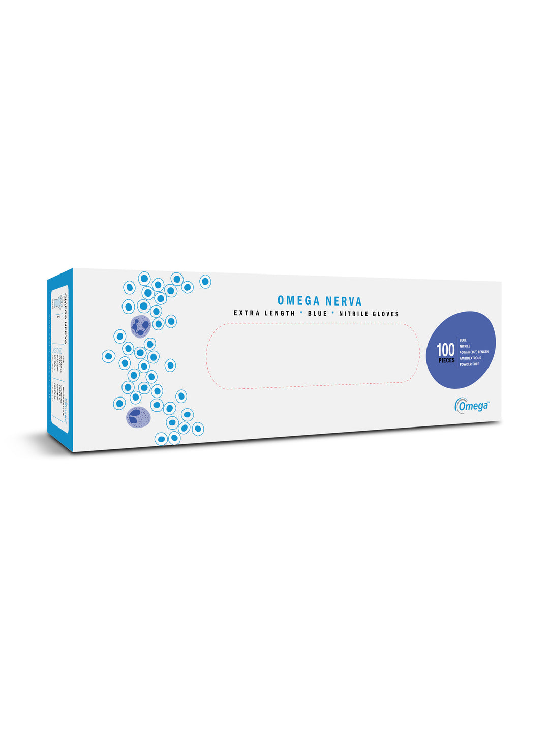 A White and Blue Box of BioClean™ Nerva Nitrile Blue ONAB Non Sterile Gloves