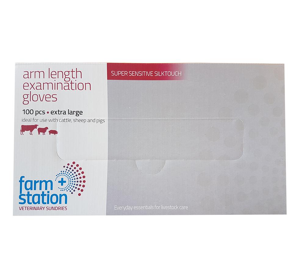 White, Grey, Red and Blue Box of Polythene Arm Length Veterinary Gloves - Sentinel Laboratories Ltd
