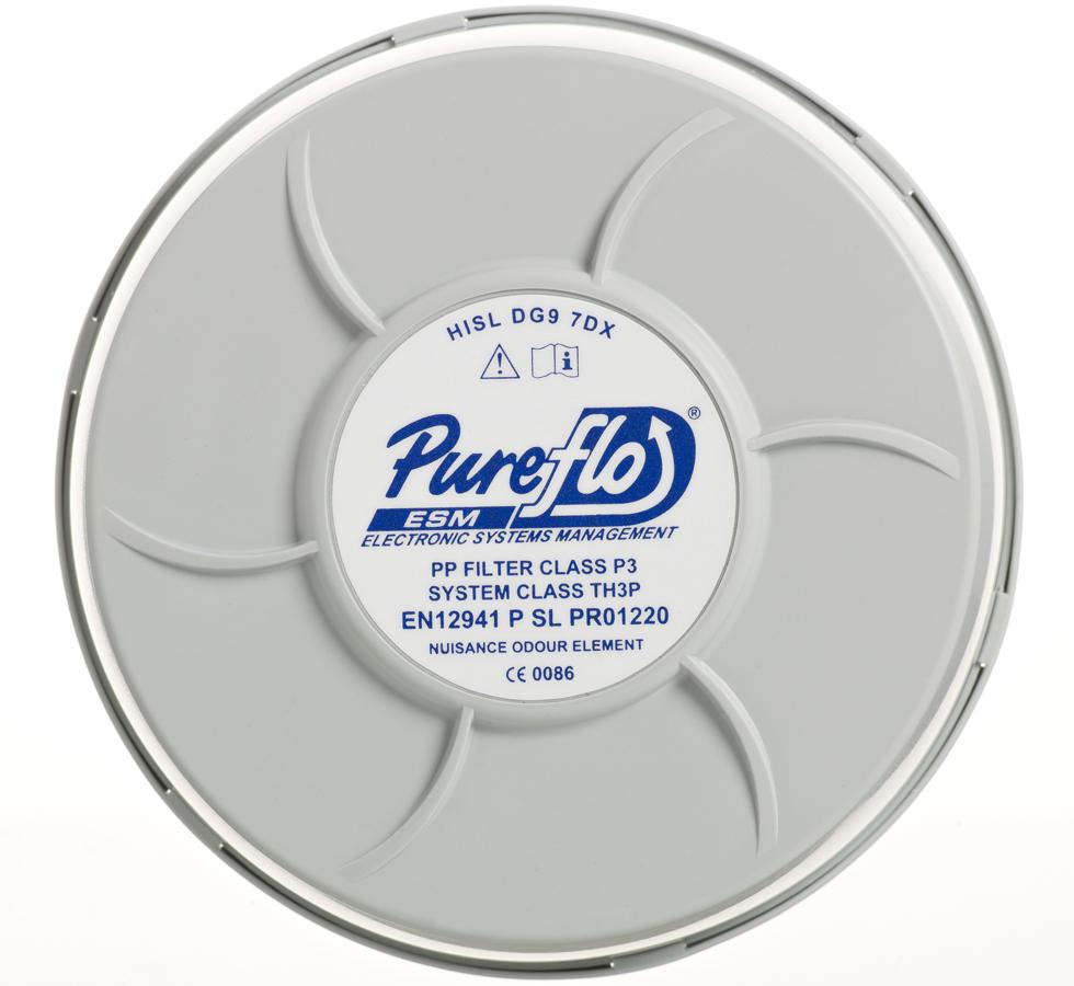 Grey PR01500SP PureFlo™ High Efficiency P3 Nuisance Odour Filter - White and Blue Label Text - Sentinel Laboratories Ltd