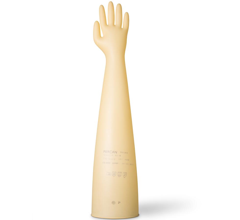 A Single Long Length Cuff Light Tan Coloured Piercan Natural Rubber Latex Dry Box Gauntlet 12" Port, 800mm Length - Sentinel Laboratories Ltd