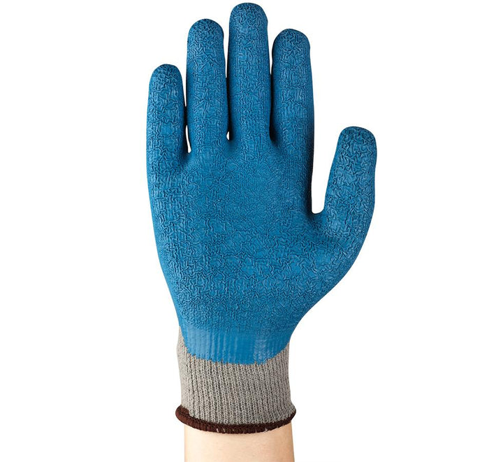 A Person Wearing a Blue POWERFLEX® 80-100 Textile Glove with Grey Cuff - Sentinel Laboratories Ltd