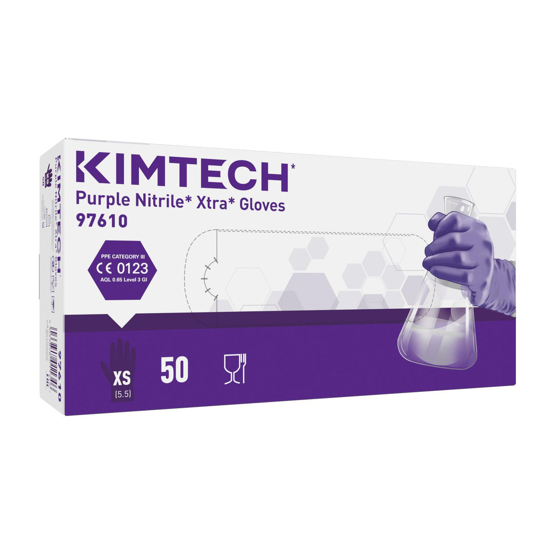 Single White and Purple Box of KIMTECH* PURPLE NITRILE XTRA* Gloves - 30cm Ambidextrous - 97610 - Sentinel Laboratories Ltd