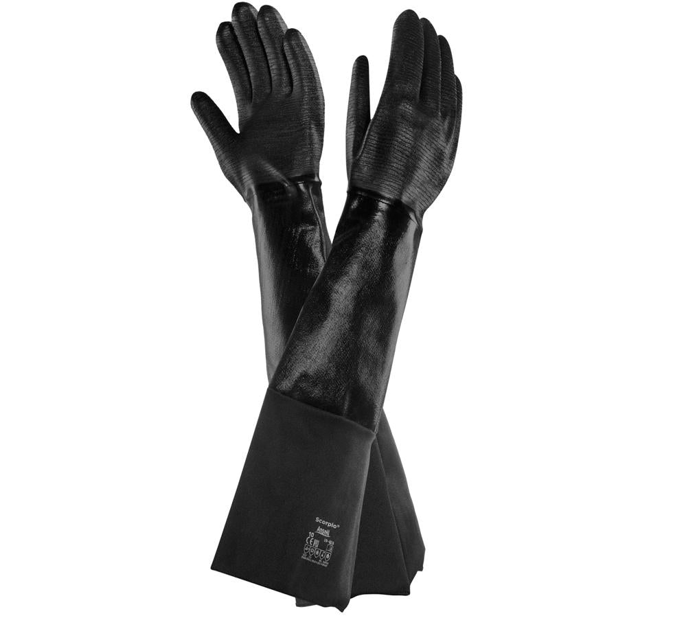 Pair of Black Shiny Gauntlet Style SCORPIO® 19-026 (Previously THERMAPRENE™) Long Cuff Gloves - Sentinel Laboratories Ltd