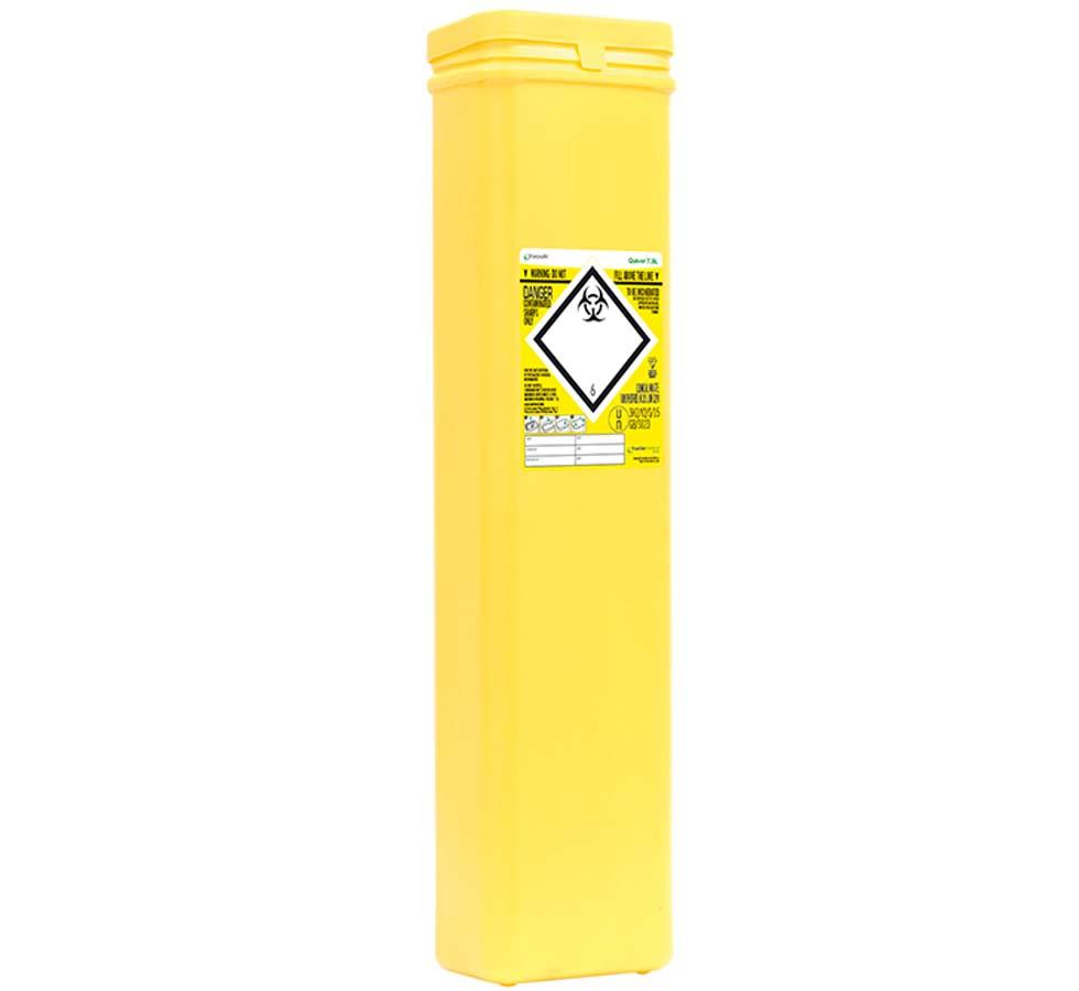 Yellow Sharpsafe® 7.5 Litre Quiver Sharps Bin - Danger Symbol - Sentinel Laboratories Ltd
