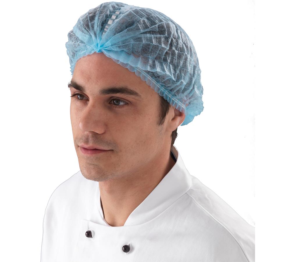 Man wearing a Blue Shield DM01 Mob Cap with White Buttoned Chef Coat - Sentinel Laboratories Ltd