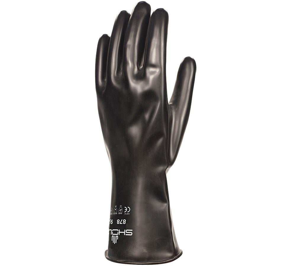 A Single Shiny Matte Showa Best 878 Best® Butyl® Unlined Butyl, 0,70mm Thick Glove with White Lettering - Sentinel Laboratories Ltd