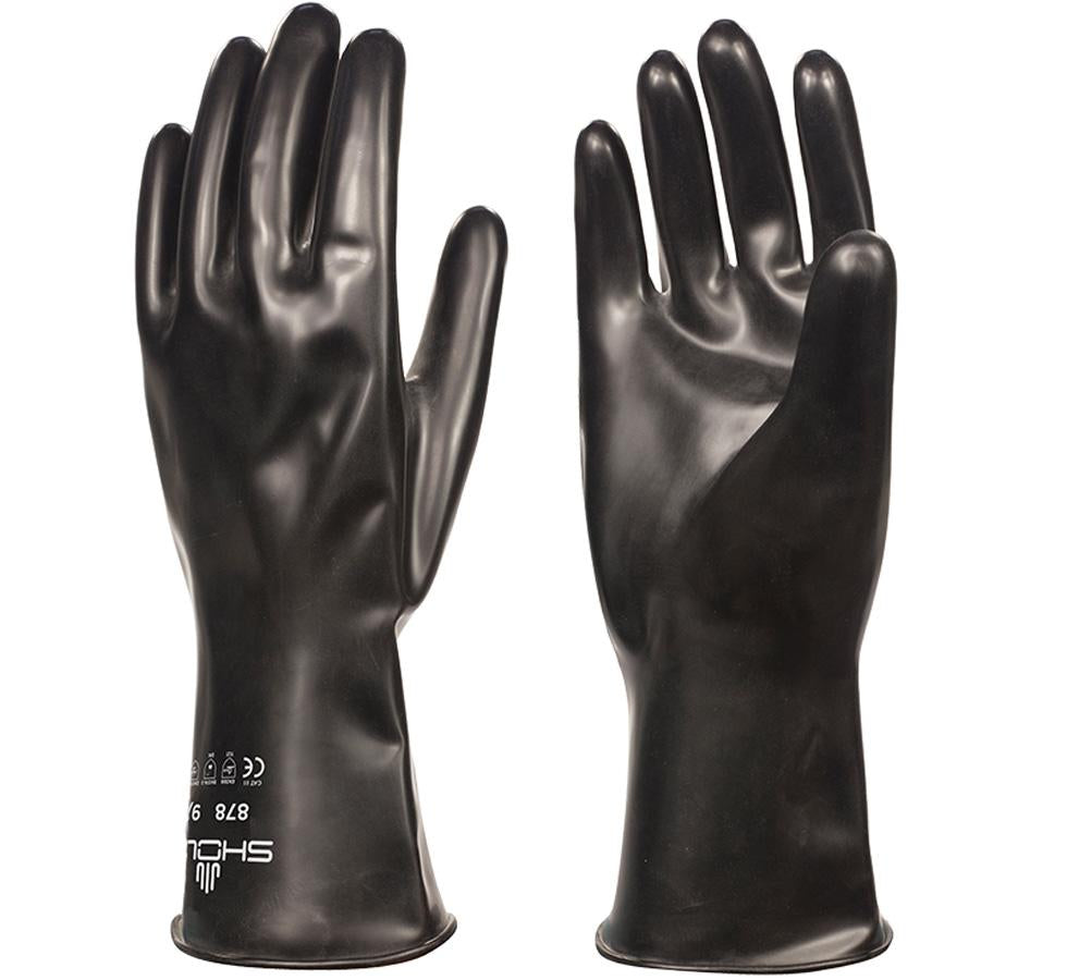 A Pair of Shiny Black Long Length Cuff Showa Best 878 Best® Butyl® Unlined Butyl Gloves, 0,70mm Thick - Sentinel Laboratories Ltd
