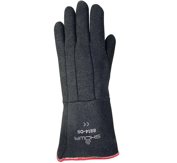 A Dark Charcoal Grey Showa Best 8814 Charguard® Heat Resistant Gloves 355mm long with White Lettering - Sentinel Laboratories Ltd