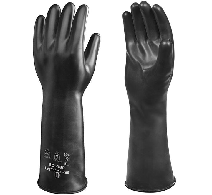 A Pair of Shiny Long Length Cuff Showa Best 890E Best Viton Unlined Viton over Butyl Long Length Cuff Gloves, 0,70mm Thick - Sentinel Laboratories Ltd