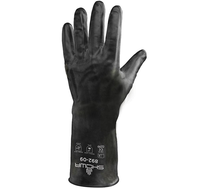 A Single Black Long Length Cuff Showa Best 892 Best® Viton® II Unlined Viton over Butyl, 0,30mm Thick Glove with White Lettering - Sentinel Laboratories Ltd