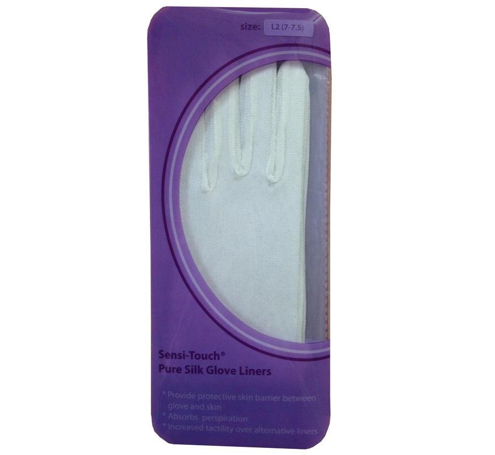 A Purple Pack of White SENSI-TOUCH® Silk Glove Liners, Cuffed - Sentinel Laboratories Ltd