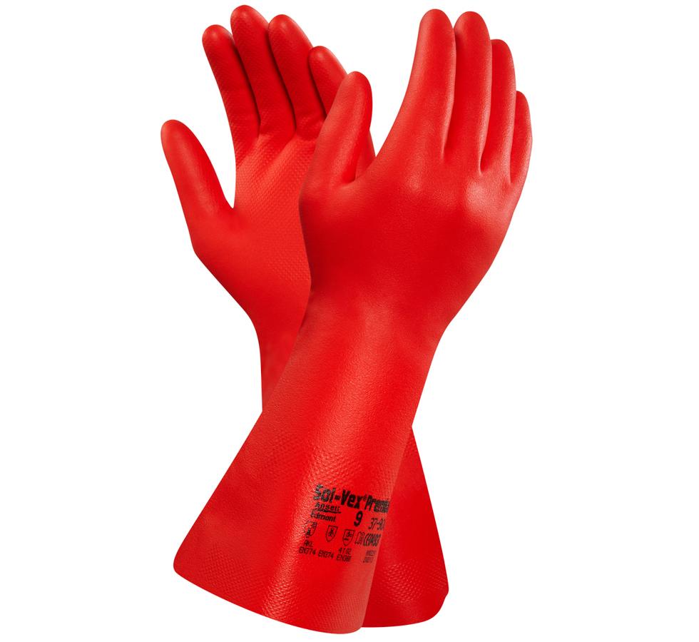 A Pair of Orange SOLVEX® 37-900 Long Length Cuff Gloves with Black Lettering - Sentinel Laboratories Ltd