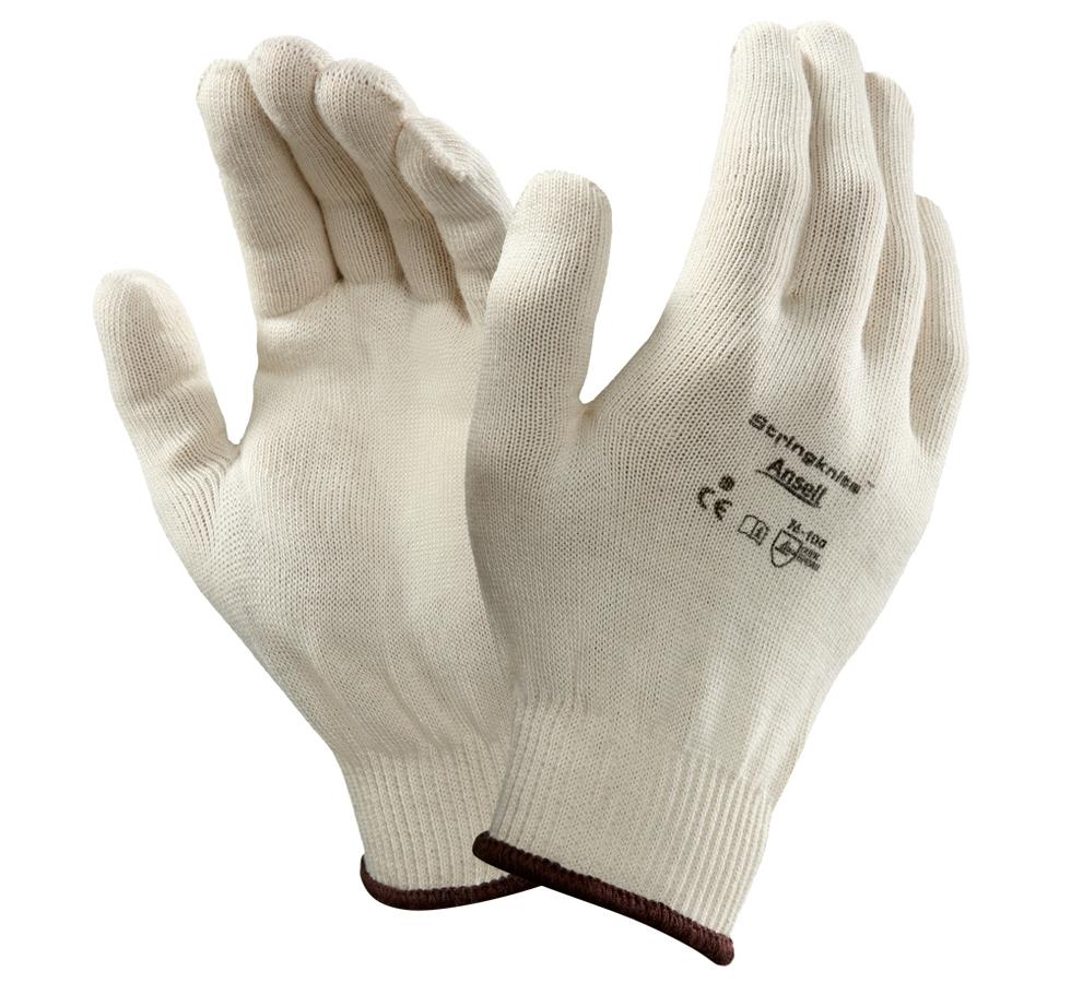 A pair of Off-White Coloured STRINGKNITS™ 76-100 Knitted Gloves with Brown Beaded Cuffs - Sentinel Laboratories Ltd