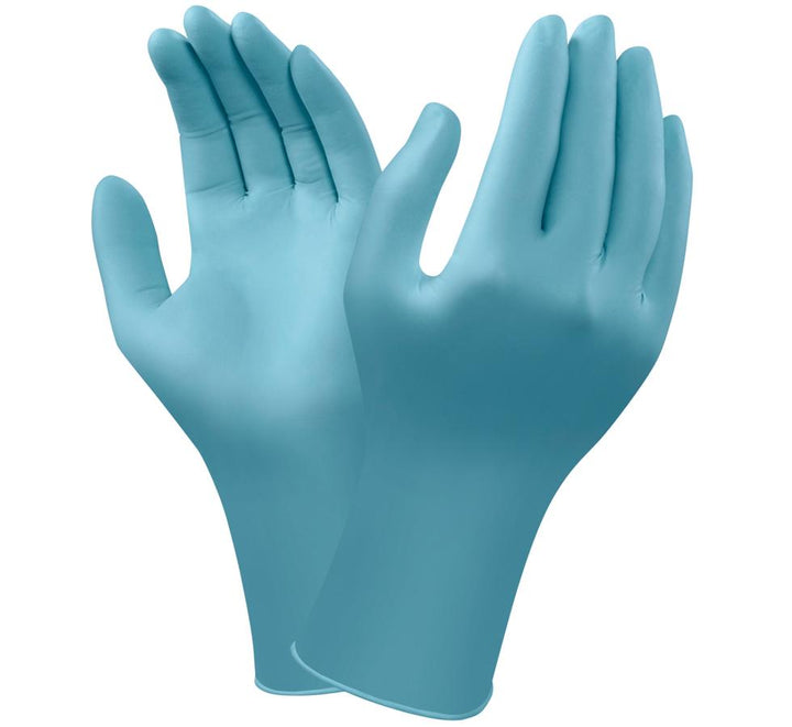 A Pair of Sky Blue Coloured TOUCH N TUFF® 92-665 (previously TNT® Blue®) Nitrile Gloves - Sentinel Laboratories Ltd