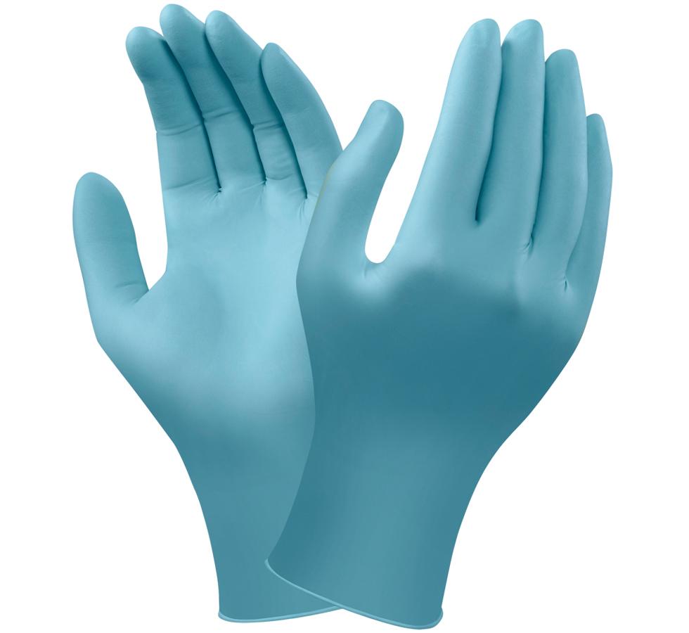 A Pair of Sky Blue Coloured TOUCH N TUFF® 92-670 (previously TNT® Blue®) Nitrile Gloves - Sentinel Laboratories Ltd