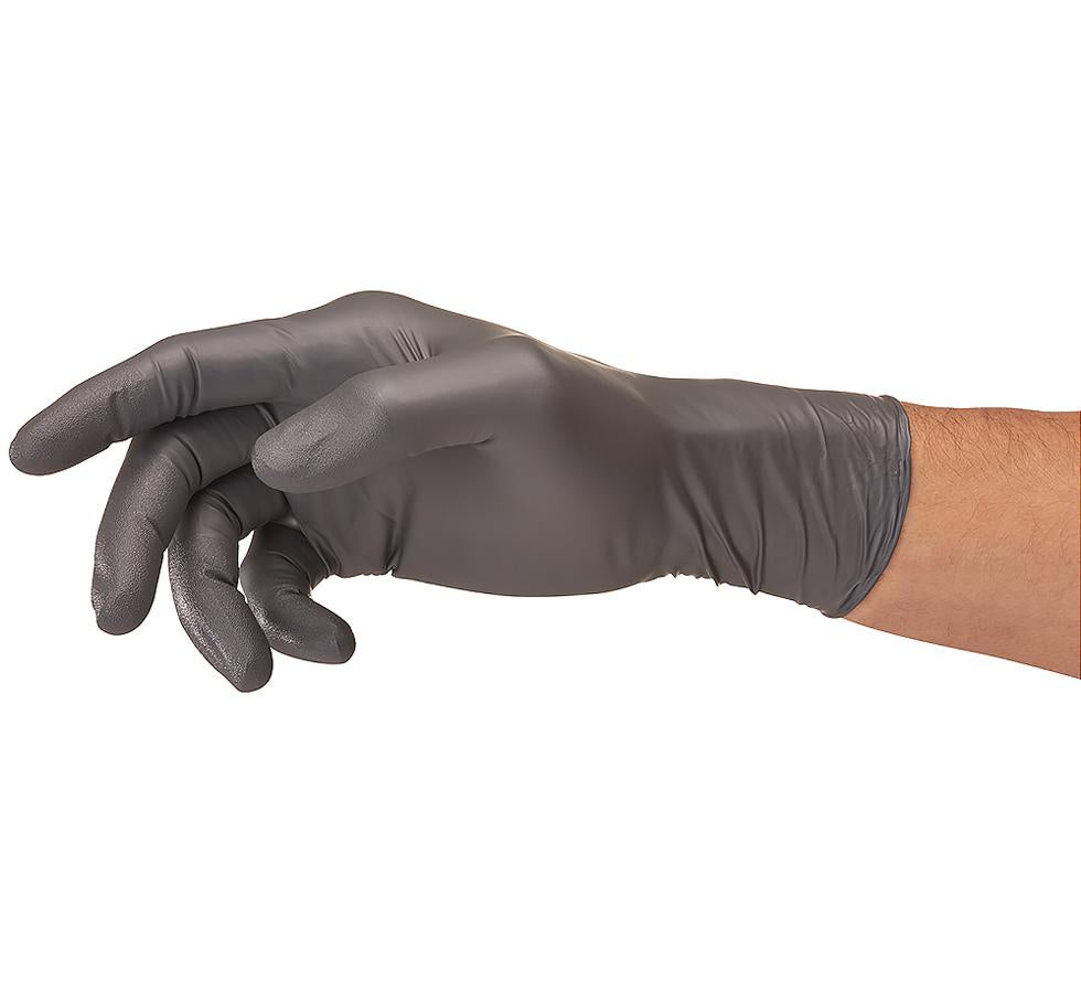 A Single Shiny Matte Black TOUCH N TUFF® 93-250 Nitrile Glove - Sentinel Laboratories Ltd