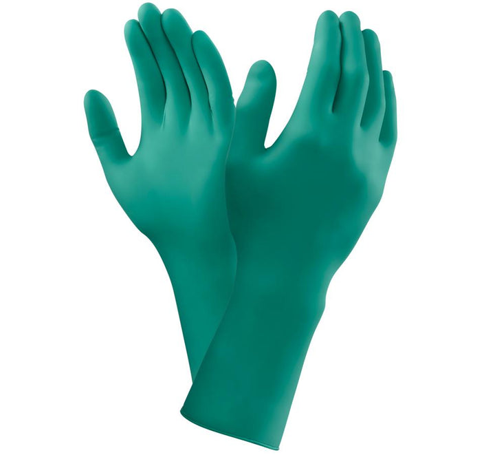 A Pair of Green Long Length Cuff TOUCH N TUFF® 93-300 Nitrile Gloves - Sentinel Laboratories Ltd