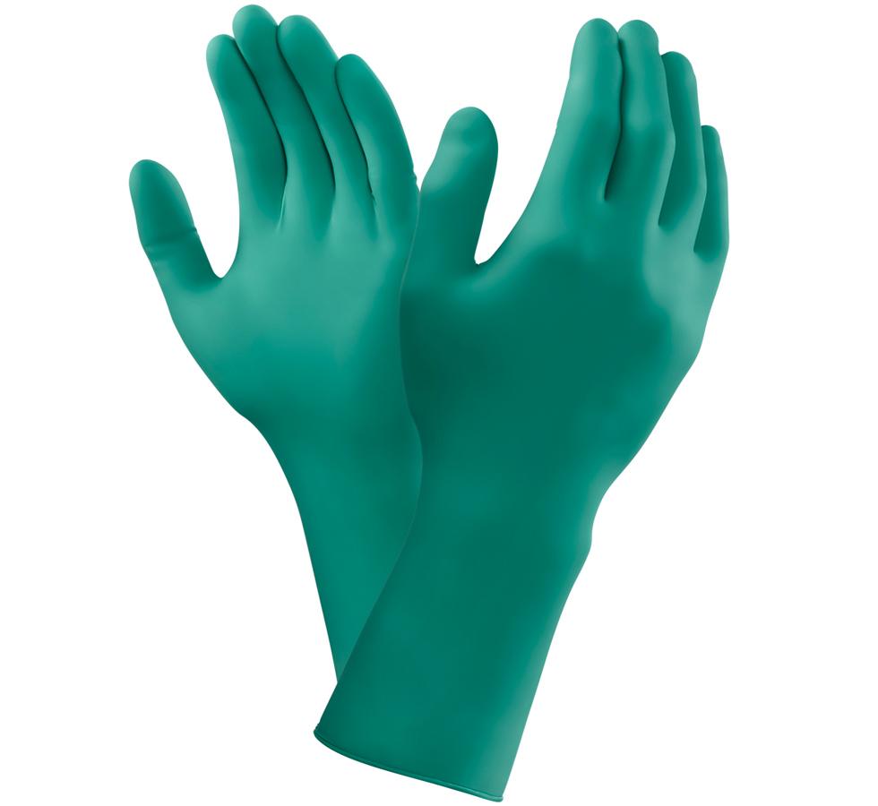 A Pair of Green Long Length Cuff TOUCH N TUFF® 93-700 Nitrile Gloves - Sentinel Laboratories Ltd
