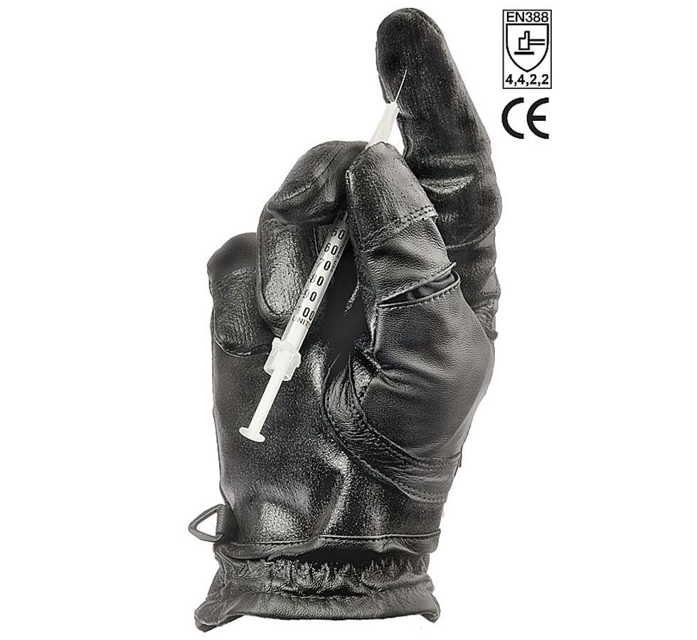 A Person Wearing a Black Leather TurtleSkin® Utility Glove Holding a Syringe - Sentinel Laboratories Ltd