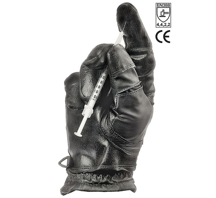 A Person Wearing a Black Leather TurtleSkin® Utility Glove Holding a Syringe - Sentinel Laboratories Ltd