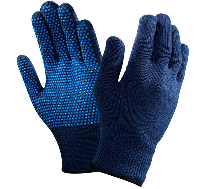 A Pair of Dark Navy Knitted VERSATOUCH® 78-203 Gloves with Black Beaded Cuffs and Grip Palm - Sentinel Laboratories Ltd