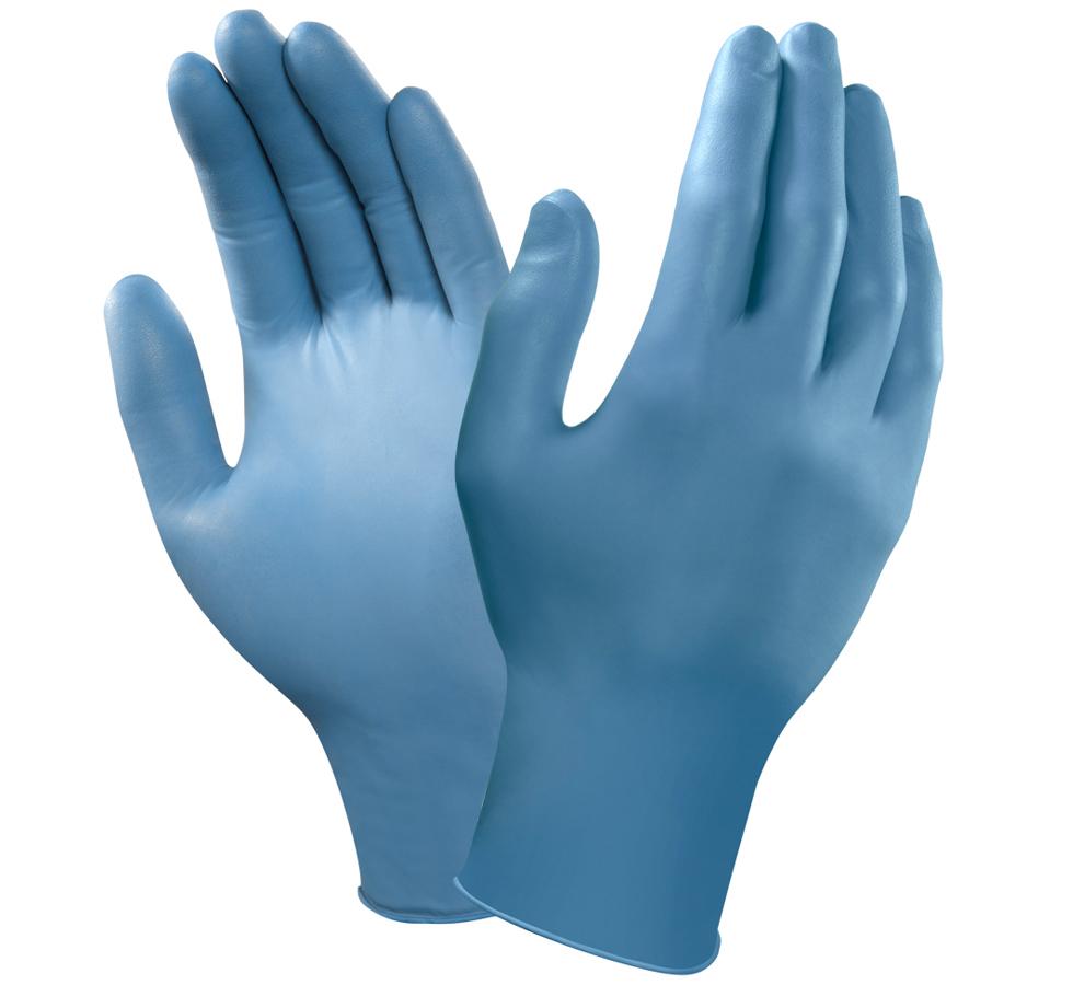 A Pair of Light Blue Matte VERSATOUCH® 92-200 Nitrile Gloves - Sentinel Laboratories Ltd