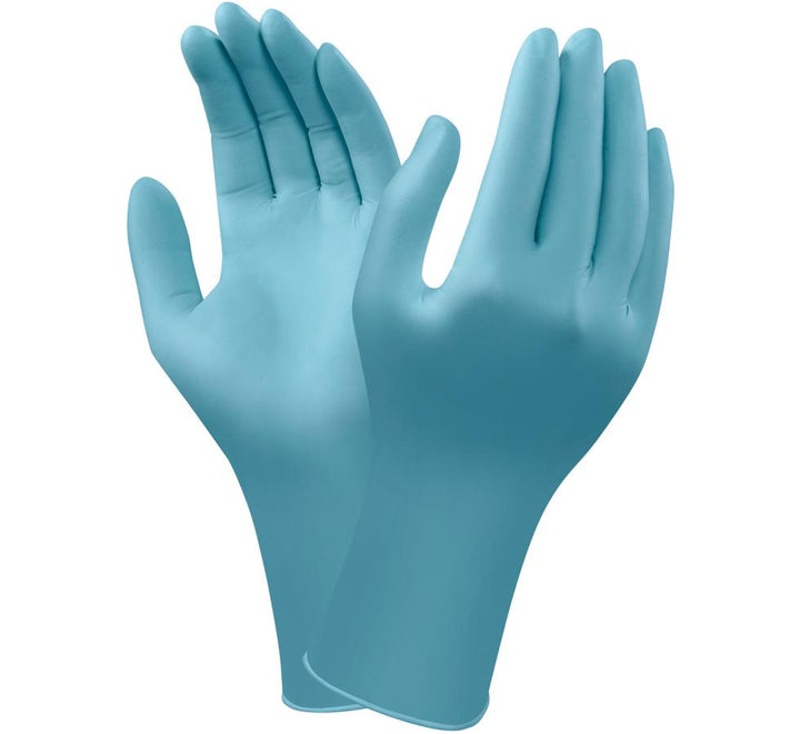 A Pair of Light Blue VERSATOUCH® 92-481 Nitrile Long Length Cuff Gloves - Sentinel Laboratories Ltd