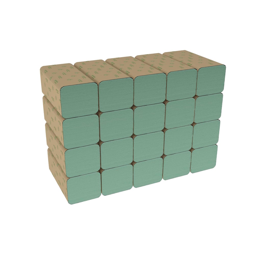 A Stack of Brown and Green 6019 Paper Hand Towels