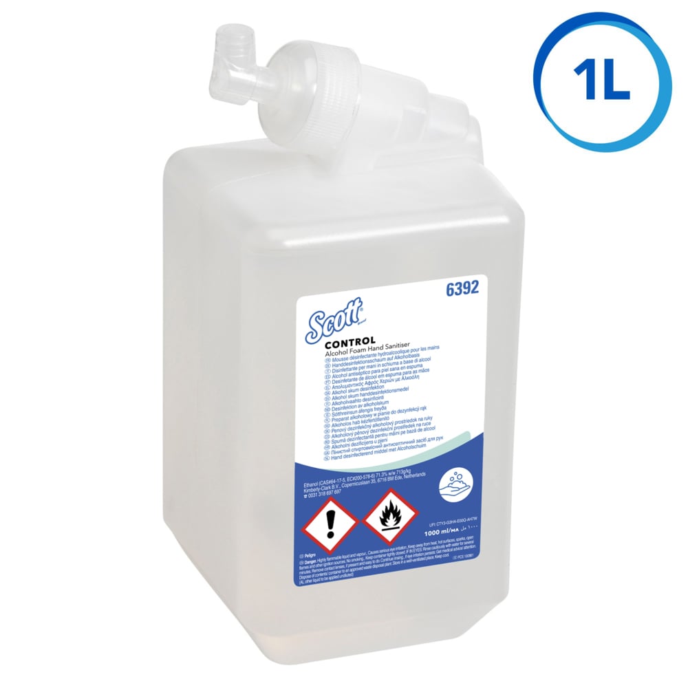 A Single Clear, White and Blue 6392 Scott Control Hand Sanitiser Refill