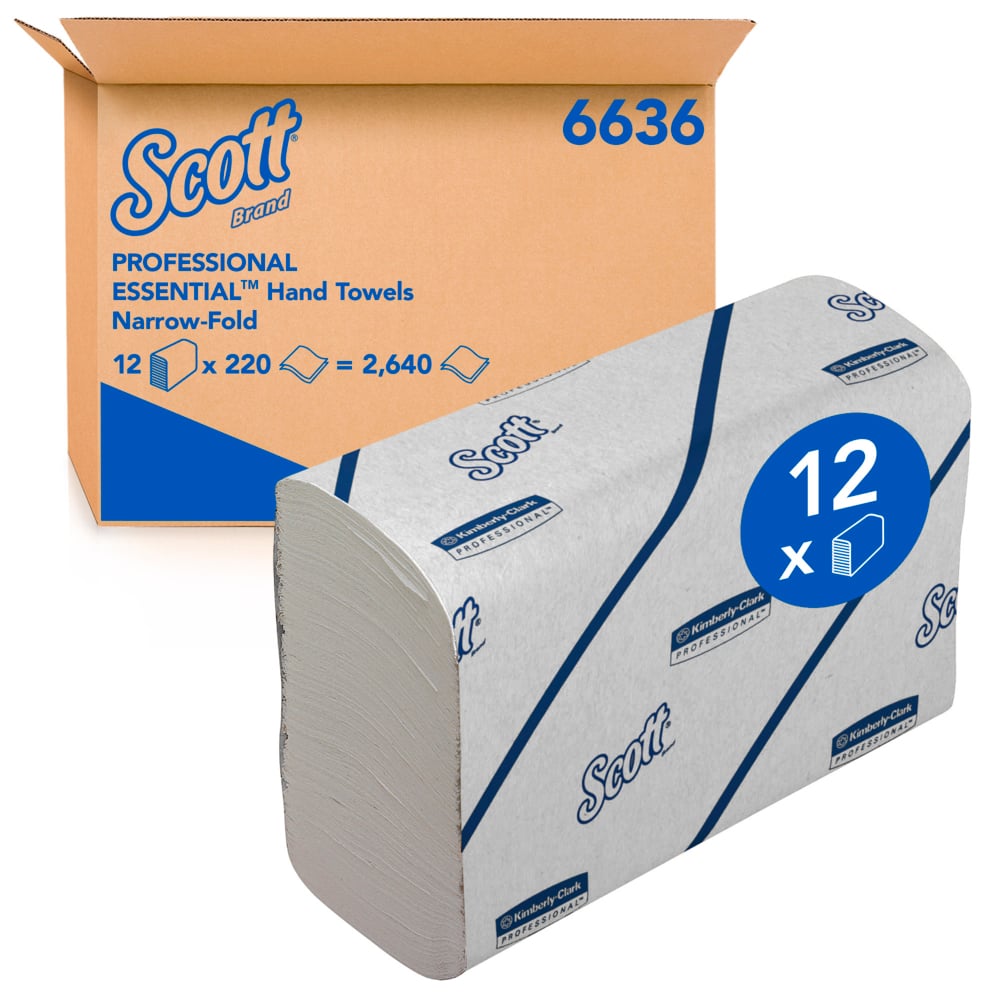 A Brown and Blue Case and White and Blue Pack of 6636 Scott Professional Essential Paper Hand Towels