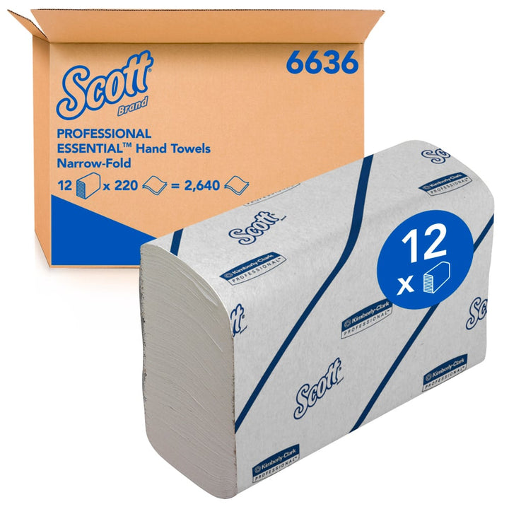 A Brown and Blue Case and White and Blue Pack of 6636 Scott Professional Essential Paper Hand Towels