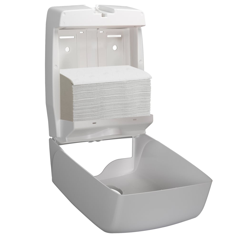 An Open White 6636 Paper Hand Towel Dispenser