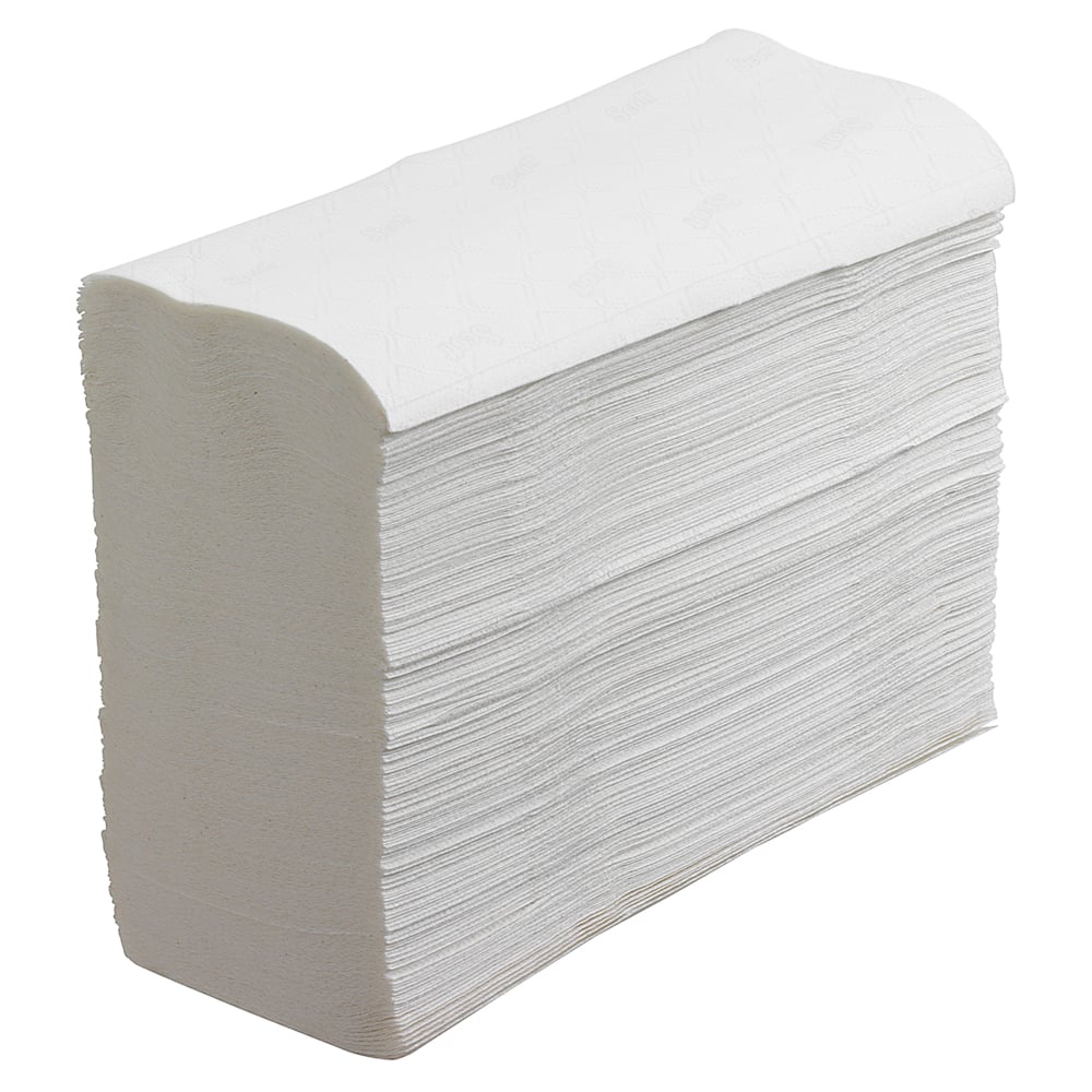 An Unpacked Stack of White 6636 Scott Essential Paper Hand Towels