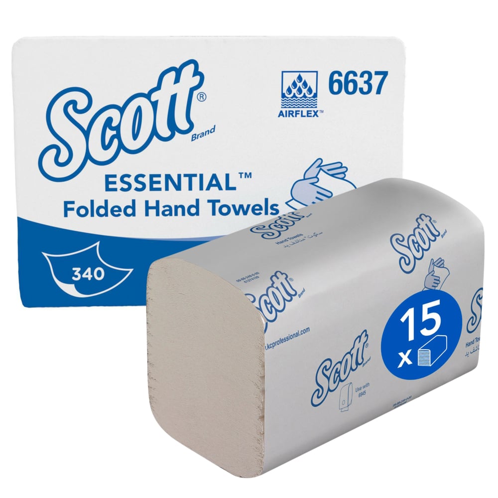 A White and Blue Case and Pack of 6637 Scott Essential Folded Paper Hand Towels