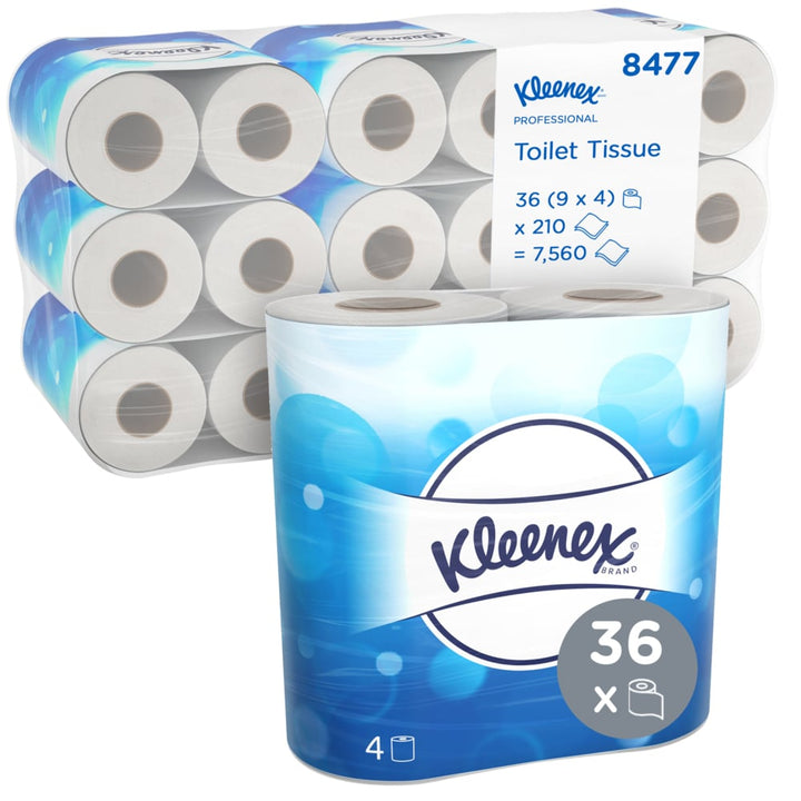 A White and Blue Case and Pack of 8477 Kleenex Professional Toilet Tissue