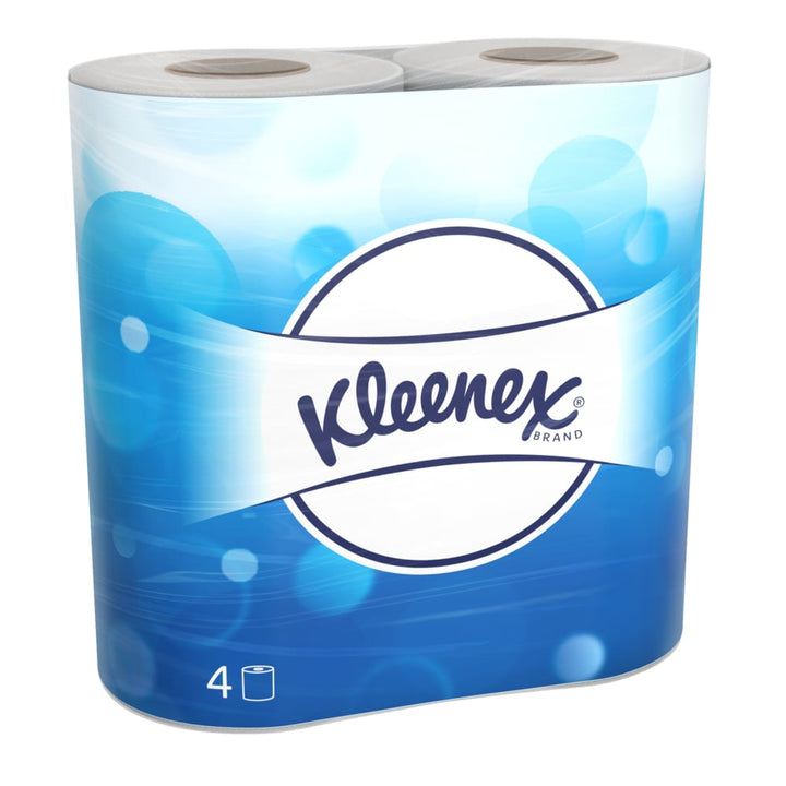 A White and Blue Pack of 8477 Kleenex Paper Toilet Rolls